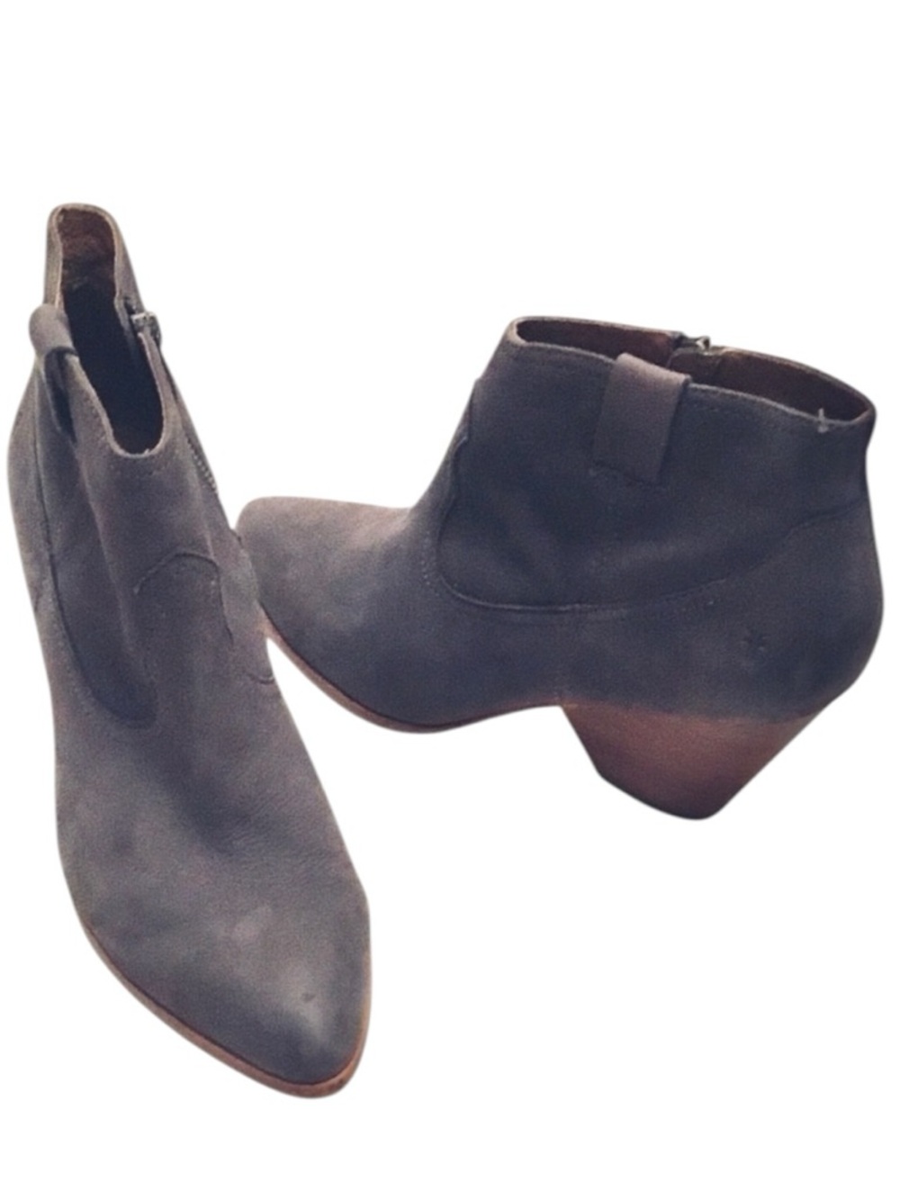 Frye REINA Gray Leather Western Short Pointed Toe Side Zip Ankle Boots Size 10